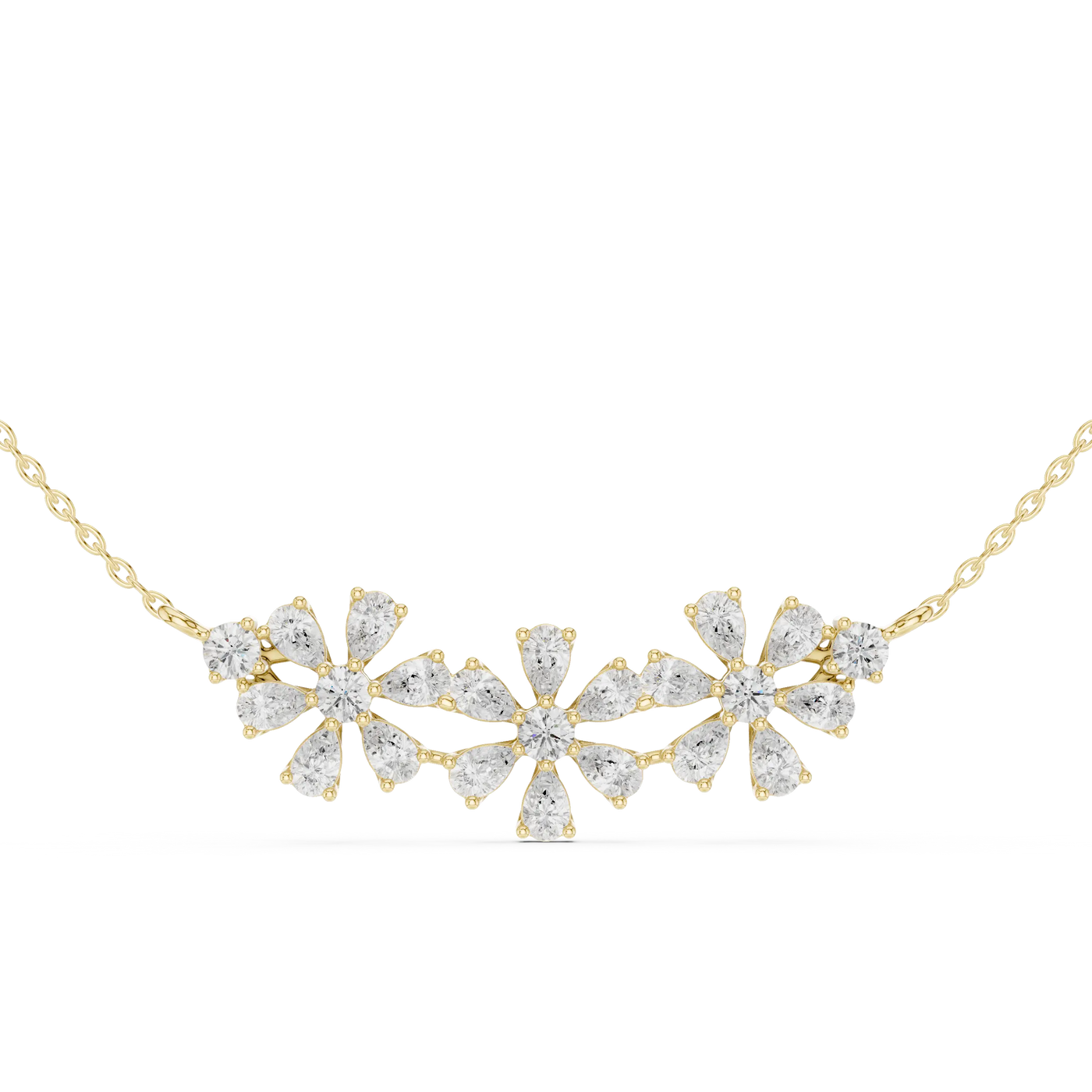 Front View: Round Diamond Necklace with Flower Setting in 14k Yellow Gold - Lab Grown - Driona Jewels