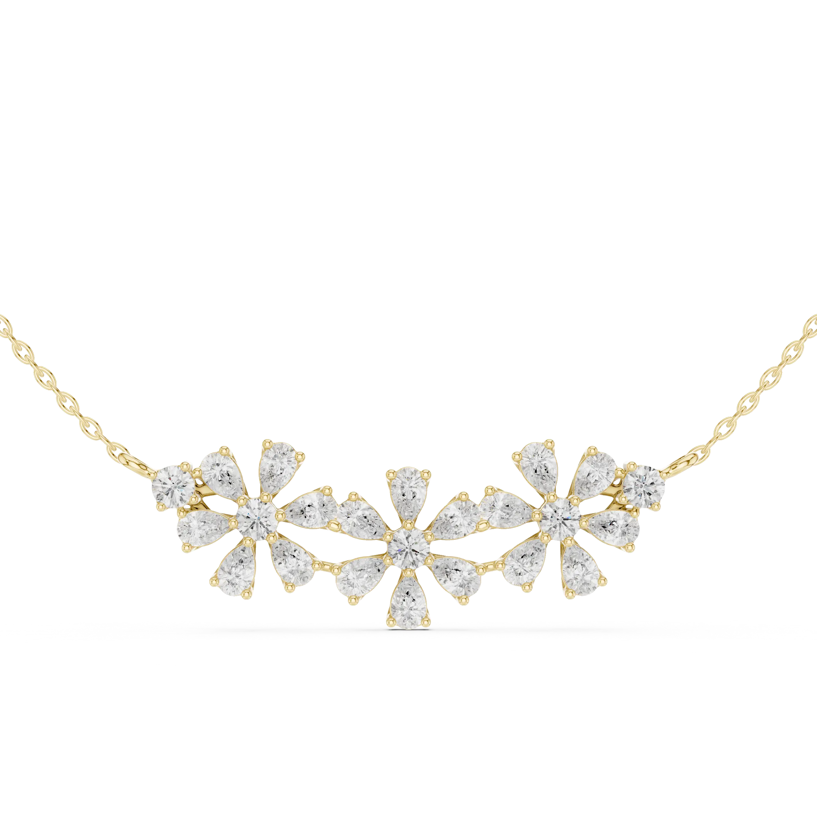 Front View: Round Diamond Necklace with Flower Setting in 14k Yellow Gold - Lab Grown - Driona Jewels