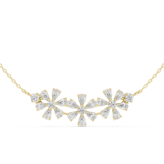Front View: Round Diamond Necklace with Flower Setting in 14k Yellow Gold - Lab Grown - Driona Jewels