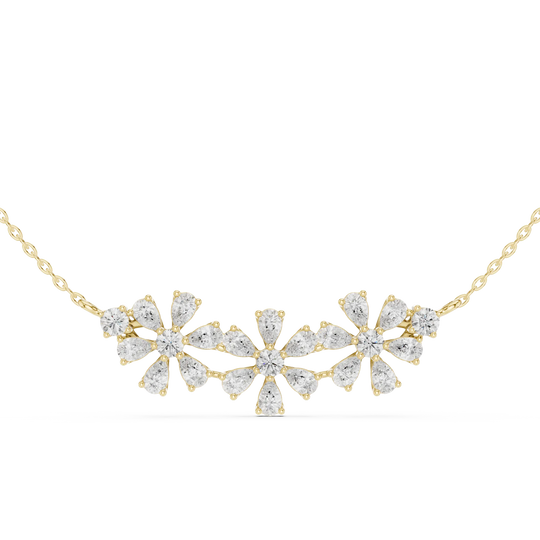 Front View: Round Diamond Necklace with Flower Setting in 14k Yellow Gold - Lab Grown - Driona Jewels