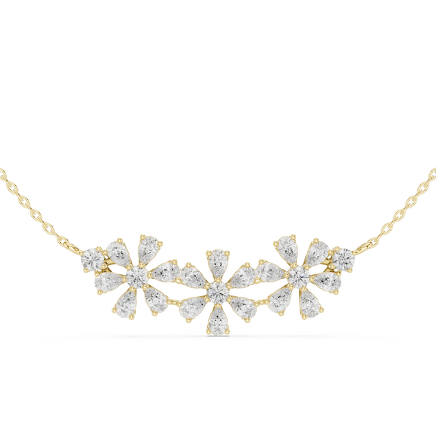 Front View: Round Diamond Necklace with Flower Setting in 14k Yellow Gold - Lab Grown - Driona Jewels