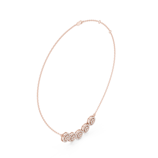 Front-View: Round Diamond Necklace with Halo Setting in 14k Rose Gold - Lab Grown - Driona Jewels