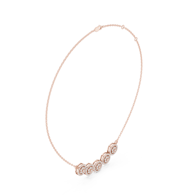 Front-View: Round Diamond Necklace with Halo Setting in 14k Rose Gold - Lab Grown - Driona Jewels