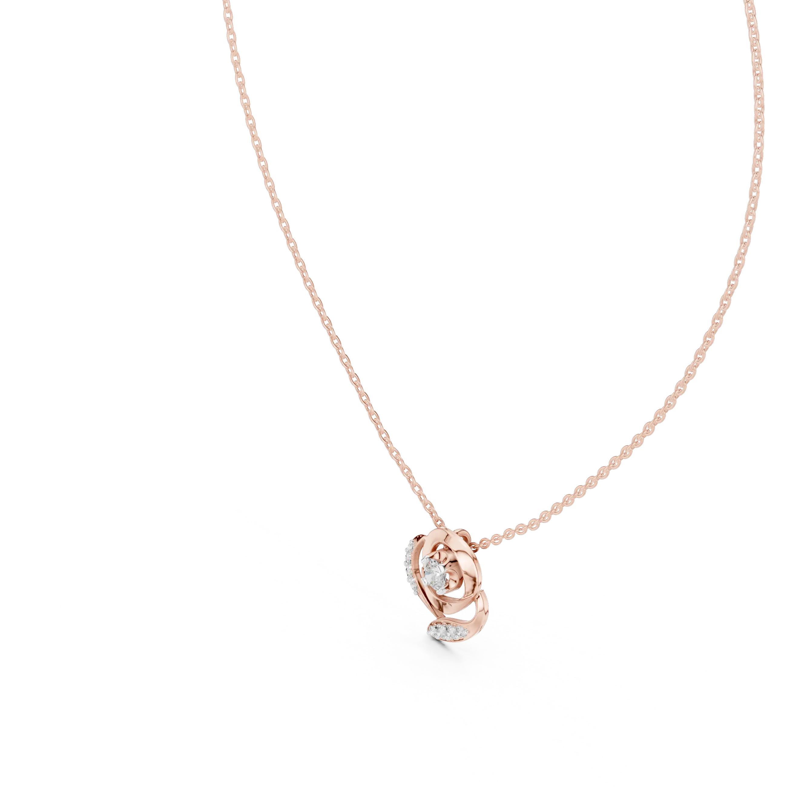 Front-View: Round Diamond Necklace with Halo Setting in 14k Rose Gold - Lab Grown - Driona Jewels