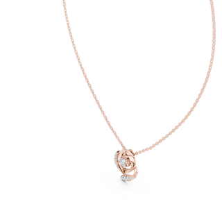 Front-View: Round Diamond Necklace with Halo Setting in 14k Rose Gold - Lab Grown - Driona Jewels