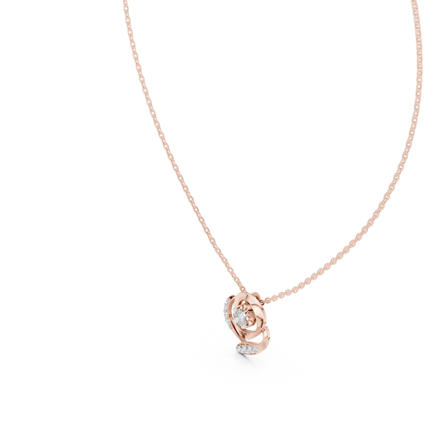 Front-View: Round Diamond Necklace with Halo Setting in 14k Rose Gold - Lab Grown - Driona Jewels