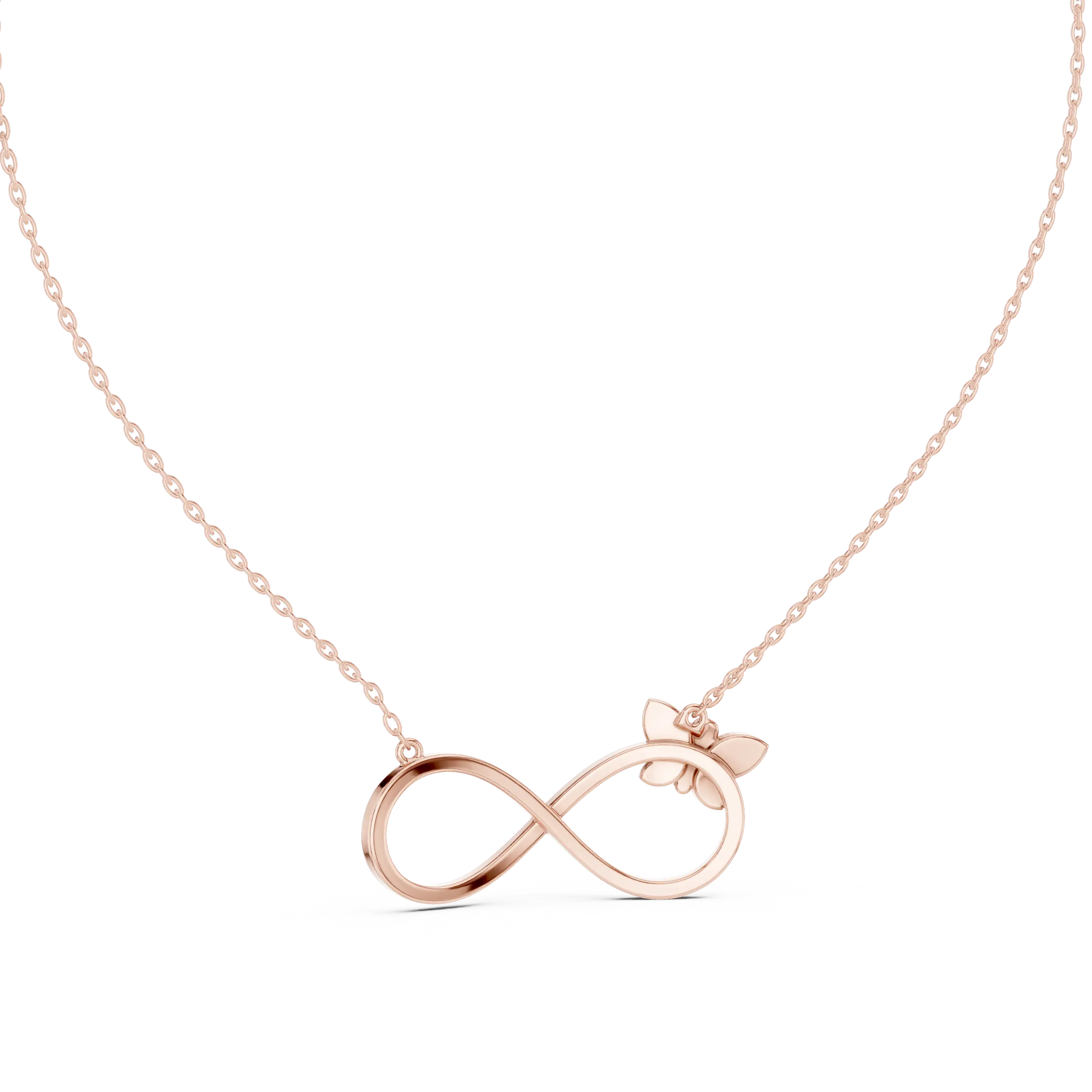 Front-View: Round Diamond Necklace with Infinity Setting in 14k Rose Gold - Lab Grown - Driona Jewels