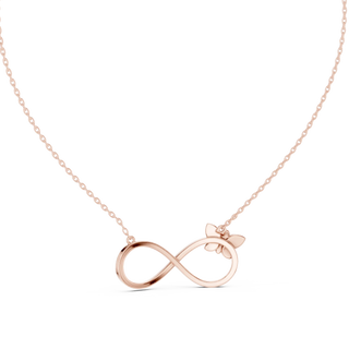 Front-View: Round Diamond Necklace with Infinity Setting in 14k Rose Gold - Lab Grown - Driona Jewels