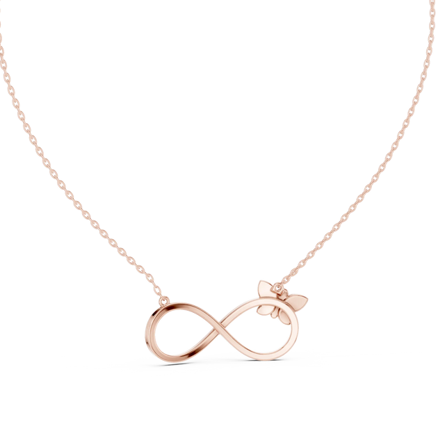 Front-View: Round Diamond Necklace with Infinity Setting in 14k Rose Gold - Lab Grown - Driona Jewels