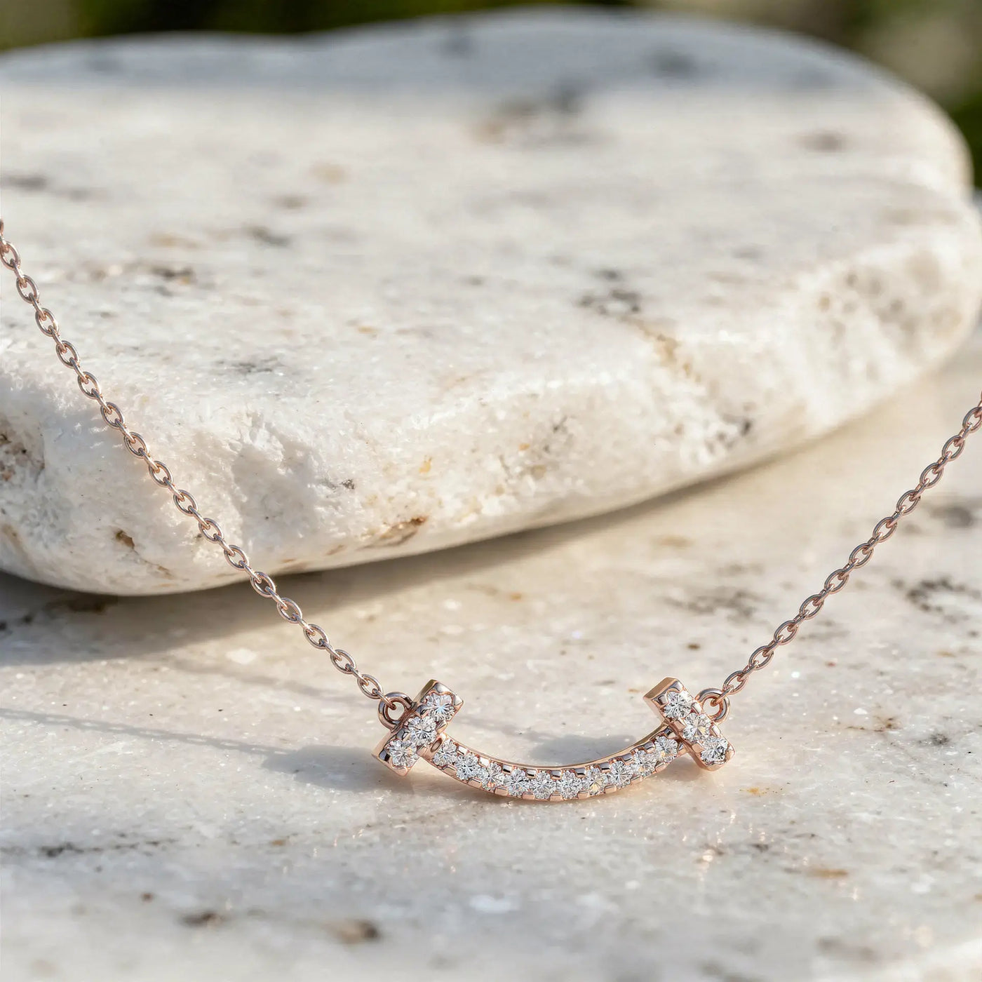 Close-up: Round Diamond Necklace with Pave Setting in 14k Rose Gold - Lab Grown - Driona Jewels