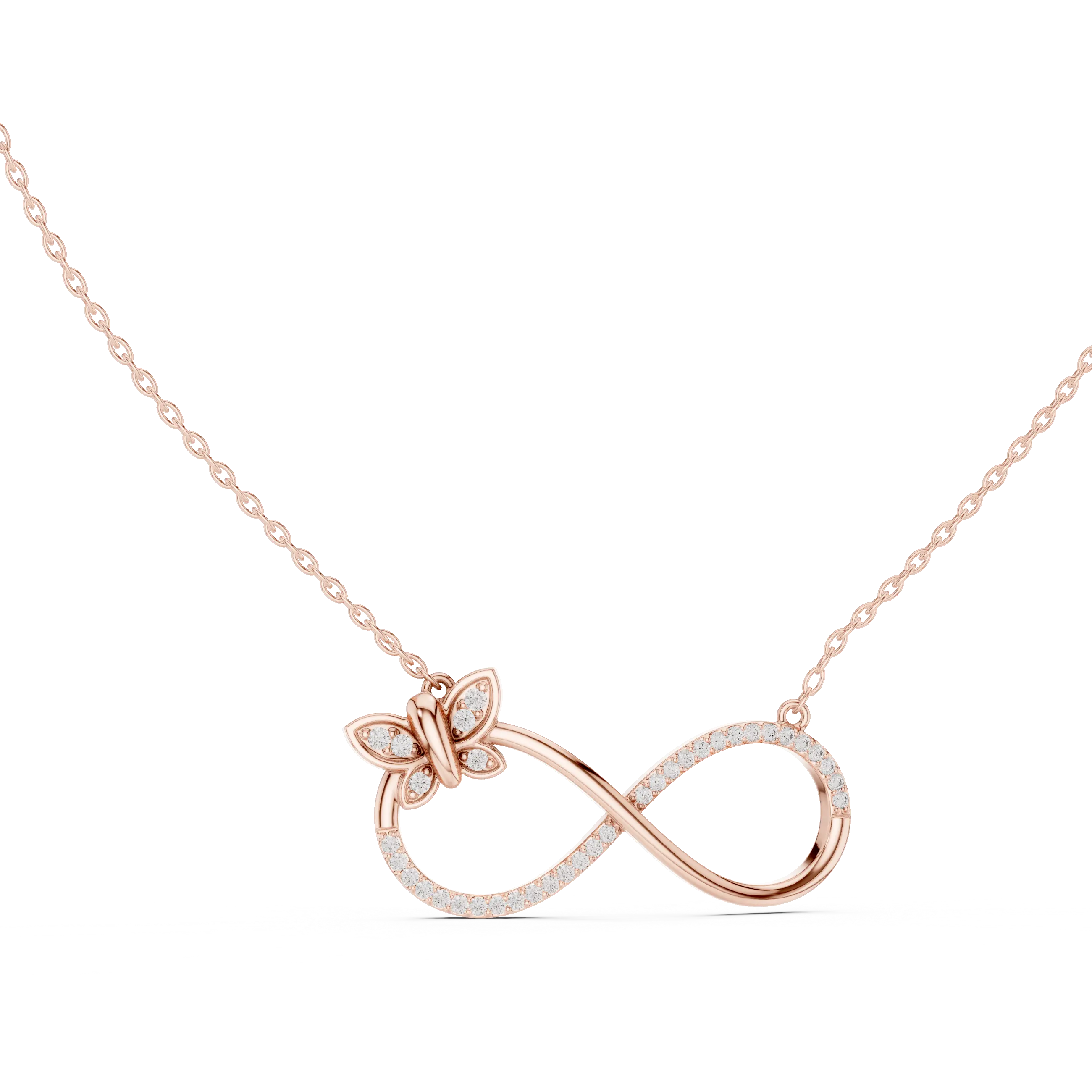 Front-View: Round Diamond Necklace with Pave Setting in 14k Rose Gold - Lab Grown - Driona Jewels