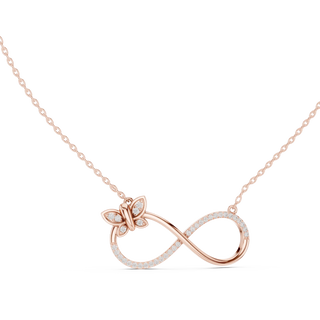 Front-View: Round Diamond Necklace with Pave Setting in 14k Rose Gold - Lab Grown - Driona Jewels