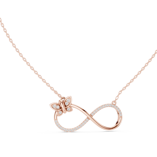 Front-View: Round Diamond Necklace with Pave Setting in 14k Rose Gold - Lab Grown - Driona Jewels
