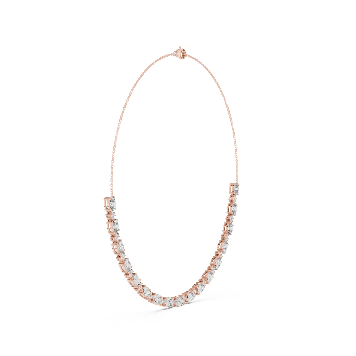 Front View: Round Diamond Necklace with Pave Setting in 14k Rose Gold - Lab Grown - Driona Jewels