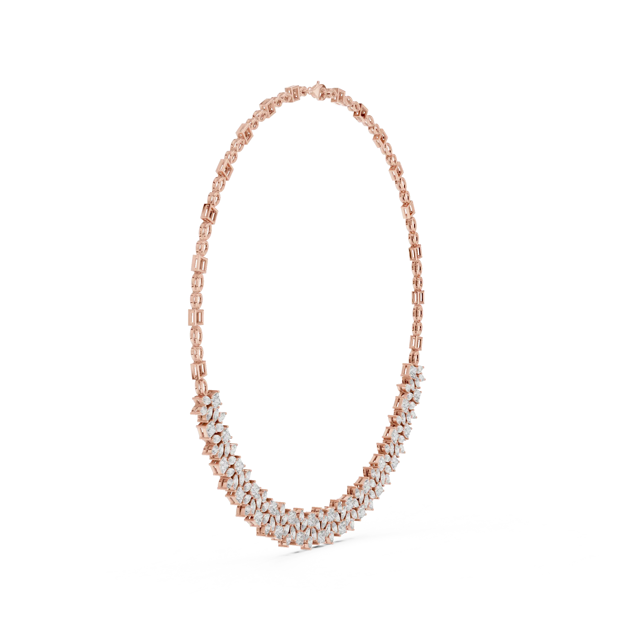 Front-View: Round Diamond Necklace with Pave Setting in 14k Rose Gold - Lab Grown - Driona Jewels