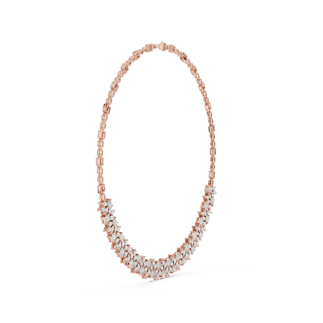 Front-View: Round Diamond Necklace with Pave Setting in 14k Rose Gold - Lab Grown - Driona Jewels