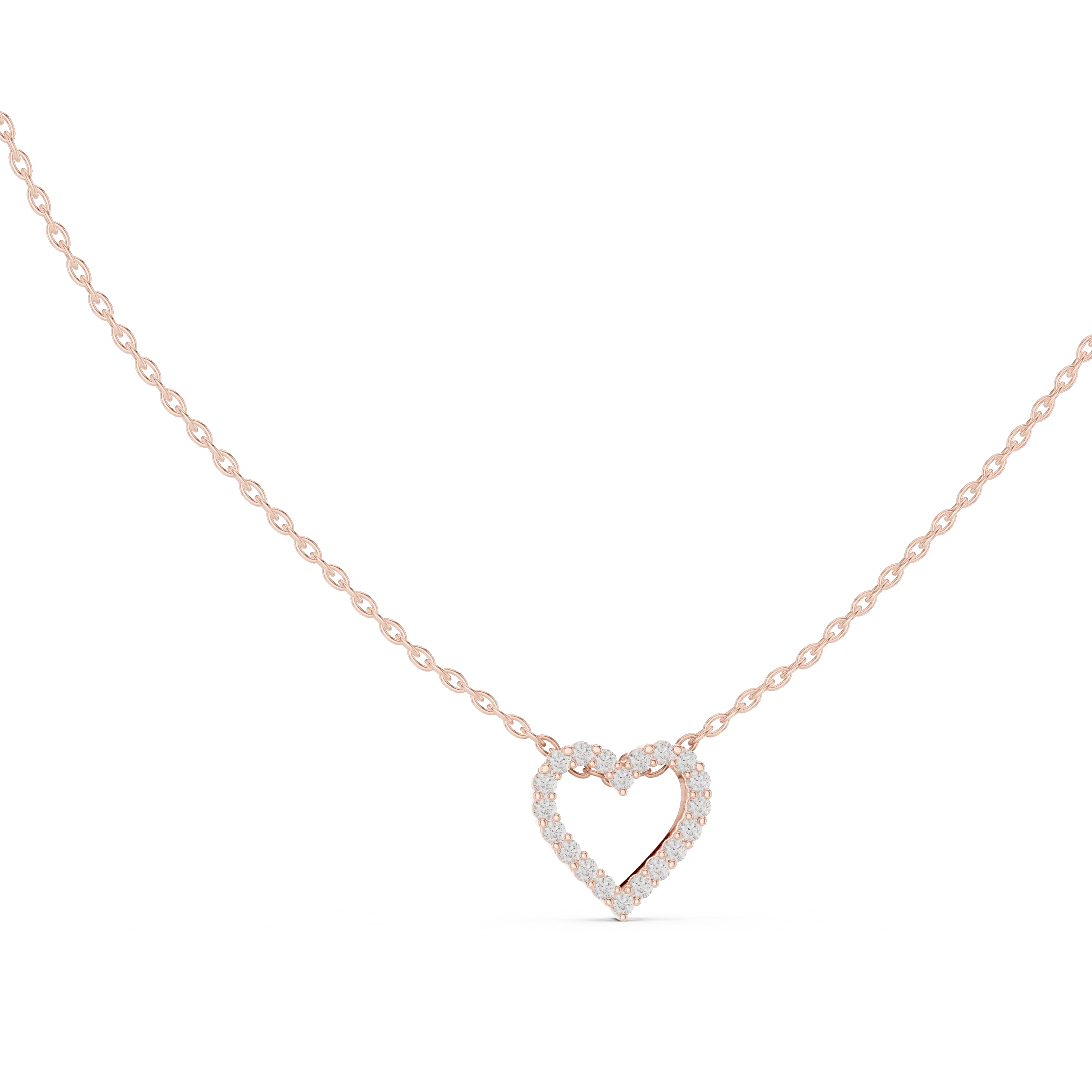 Front-View: Round Diamond Necklace with Pave Setting in 14k Rose Gold - Lab Grown - Driona Jewels