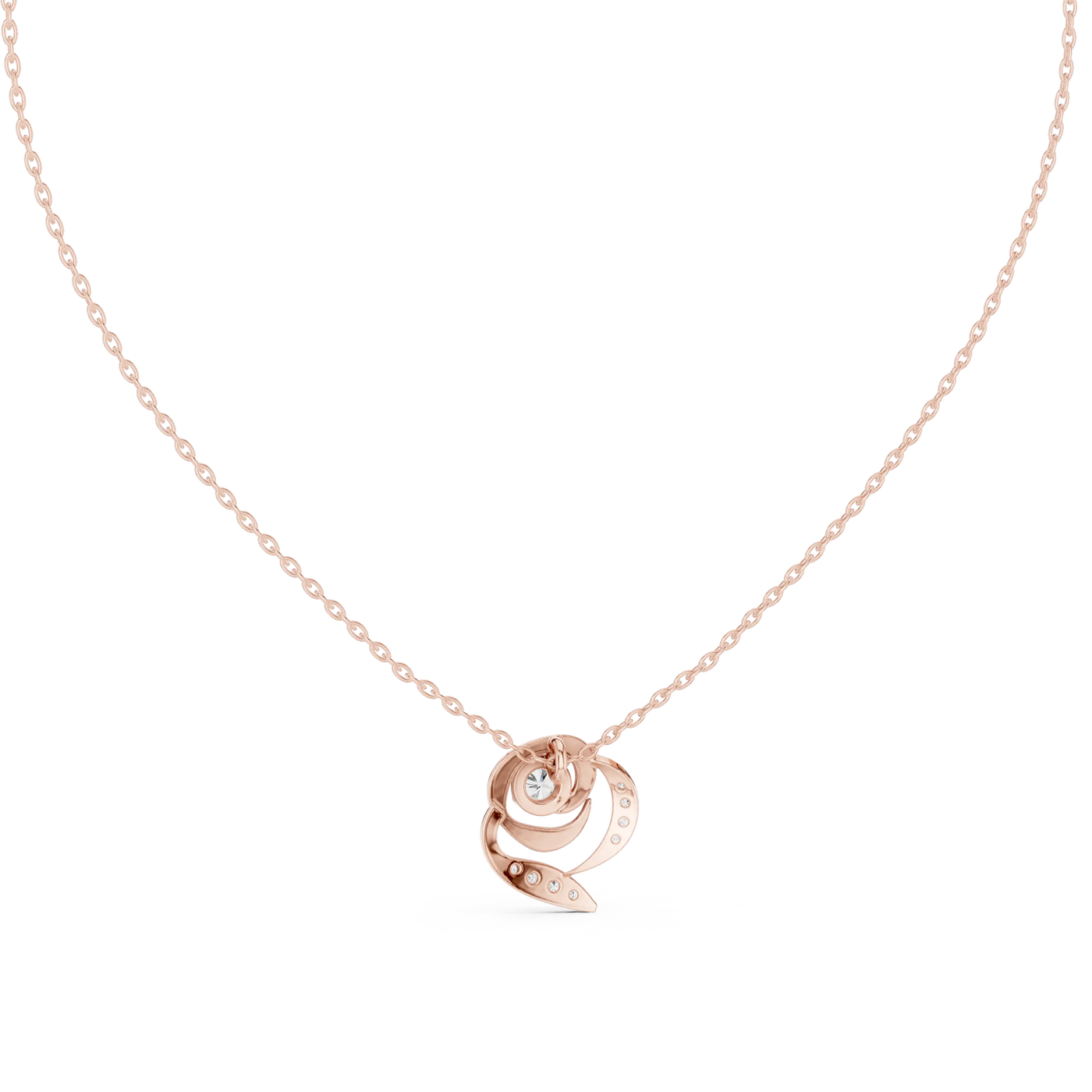 Front-View: Round Diamond Necklace with Pave Setting in 14k Rose Gold - Lab Grown - Driona Jewels