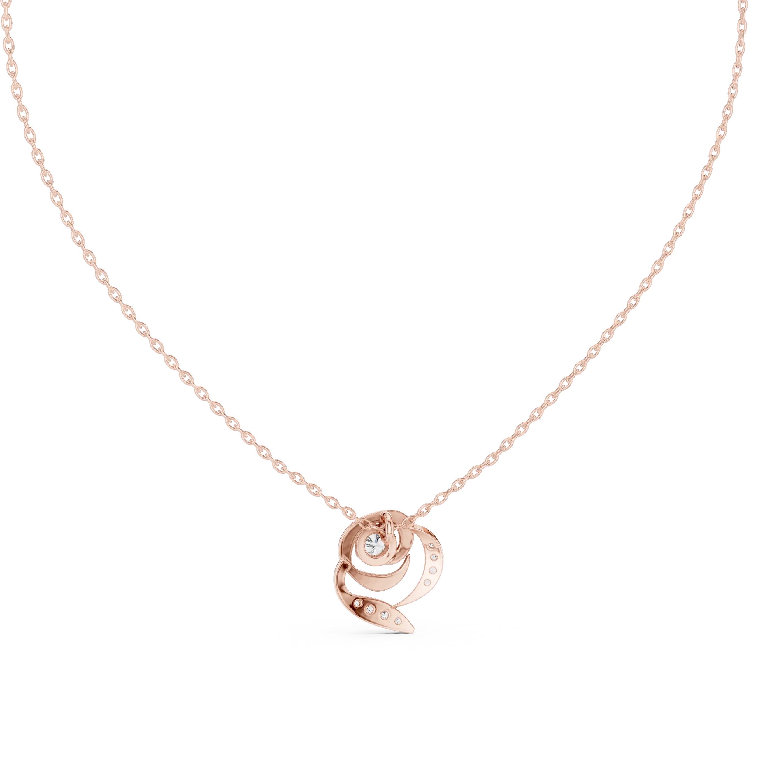 Front-View: Round Diamond Necklace with Pave Setting in 14k Rose Gold - Lab Grown - Driona Jewels