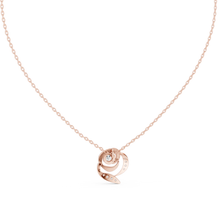 Front-View: Round Diamond Necklace with Pave Setting in 14k Rose Gold - Lab Grown - Driona Jewels