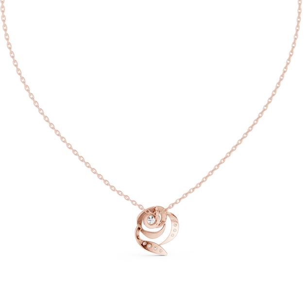 Front-View: Round Diamond Necklace with Pave Setting in 14k Rose Gold - Lab Grown - Driona Jewels