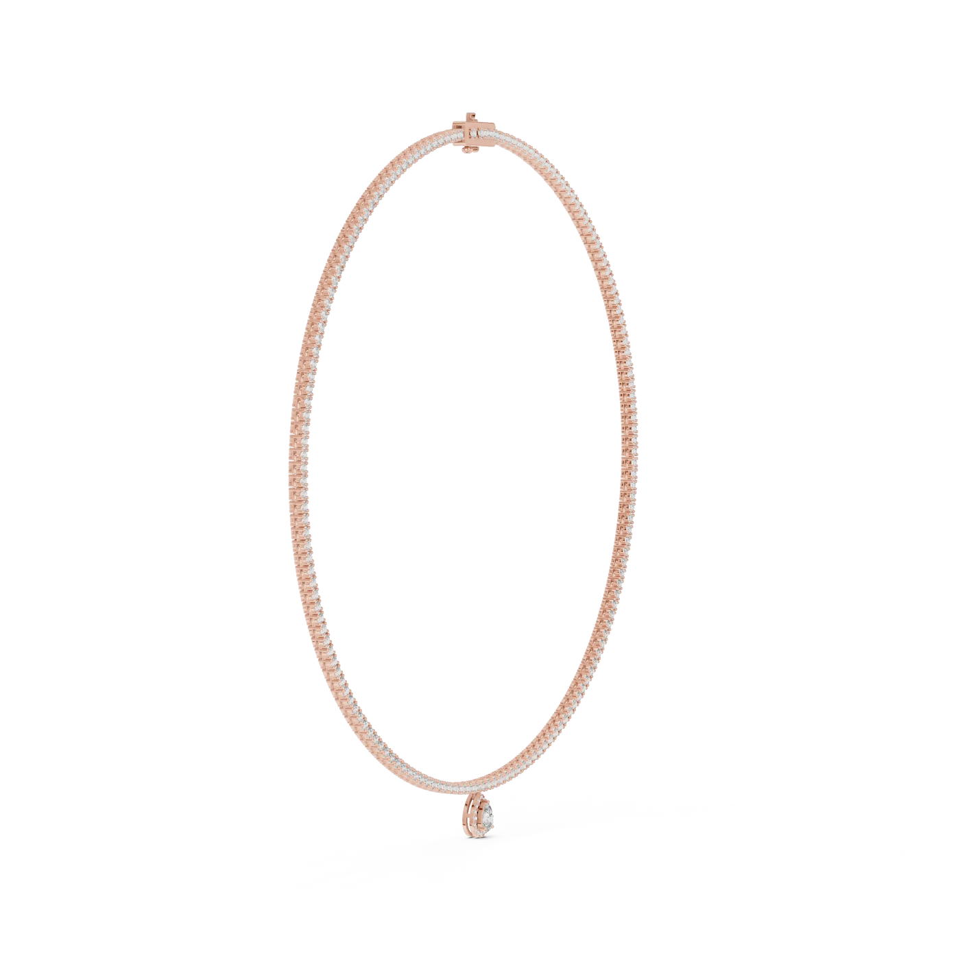 Front-View: Round Diamond Necklace with Pave Setting in 14k Rose Gold - Lab Grown - Driona Jewels