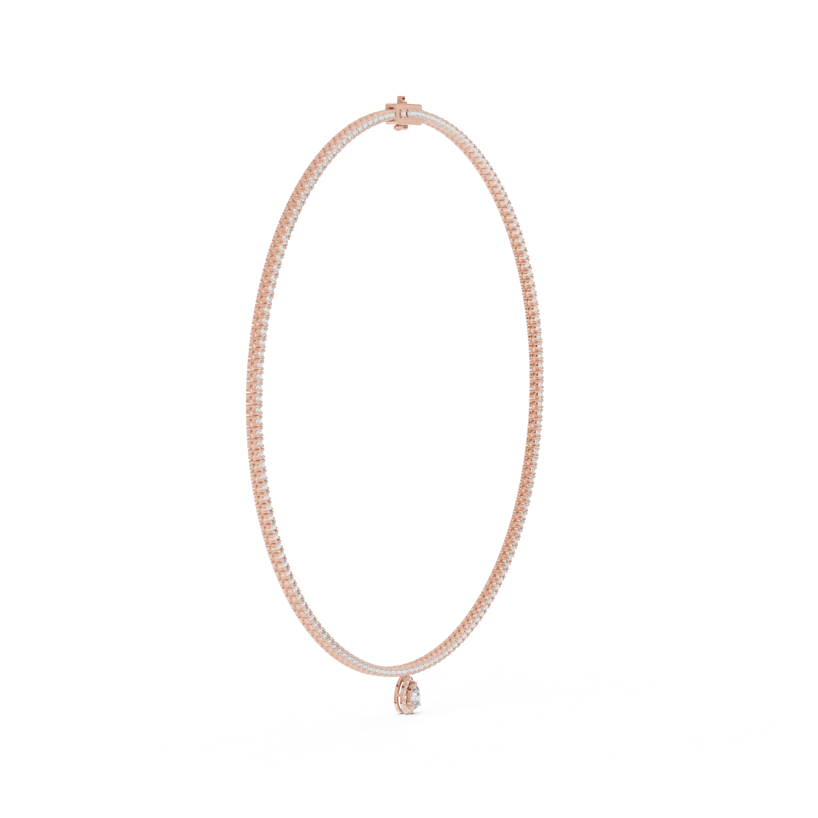 Front-View: Round Diamond Necklace with Pave Setting in 14k Rose Gold - Lab Grown - Driona Jewels