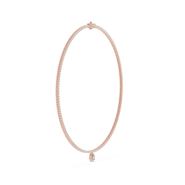 Front-View: Round Diamond Necklace with Pave Setting in 14k Rose Gold - Lab Grown - Driona Jewels