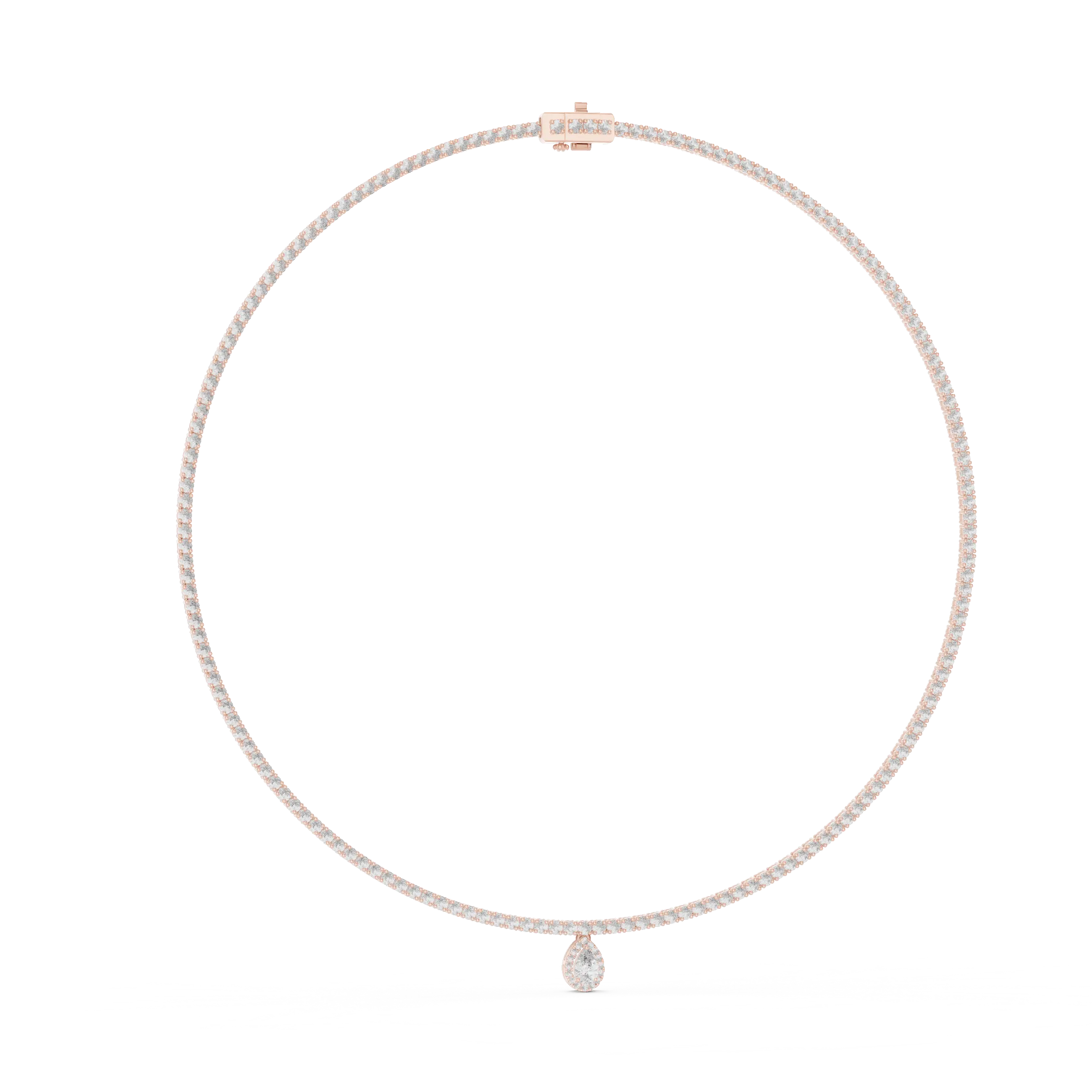Front View: Round Diamond Necklace with Pave Setting in 14k Rose Gold - Lab Grown - Driona Jewels