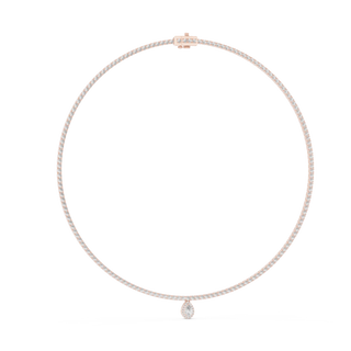 Front View: Round Diamond Necklace with Pave Setting in 14k Rose Gold - Lab Grown - Driona Jewels