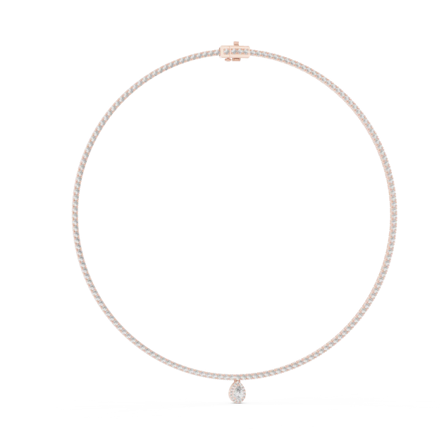 Front View: Round Diamond Necklace with Pave Setting in 14k Rose Gold - Lab Grown - Driona Jewels