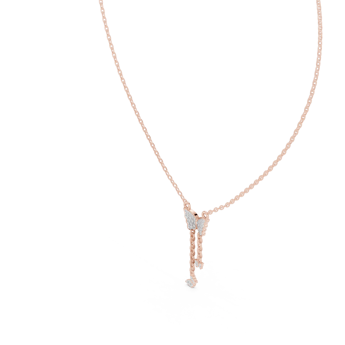 Front-View: Round Diamond Necklace with Pave Setting in 14k Rose Gold - Lab Grown - Driona Jewels