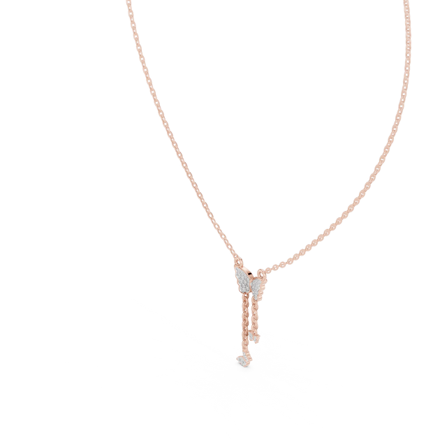 Front-View: Round Diamond Necklace with Pave Setting in 14k Rose Gold - Lab Grown - Driona Jewels