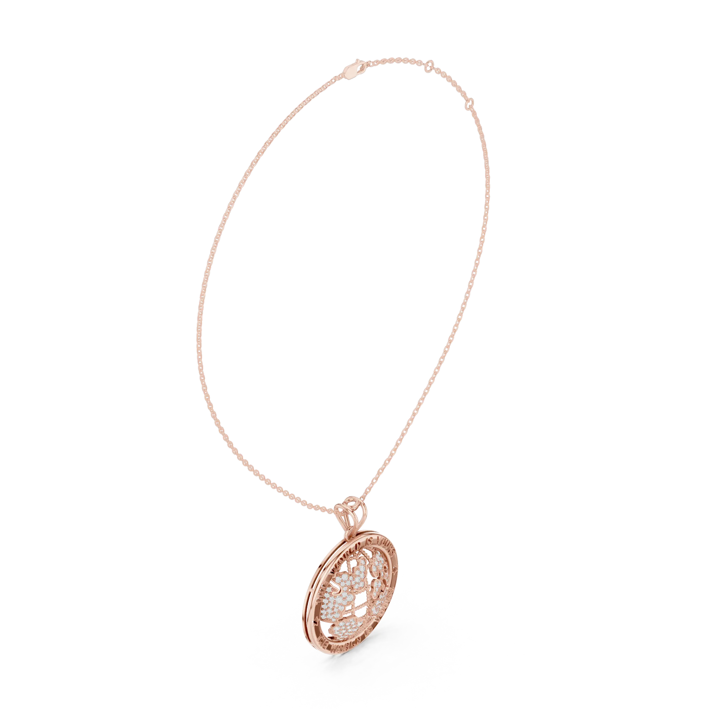 Front-View: Round Diamond Necklace with Pave Setting in 14k Rose Gold - Lab Grown - Driona Jewels