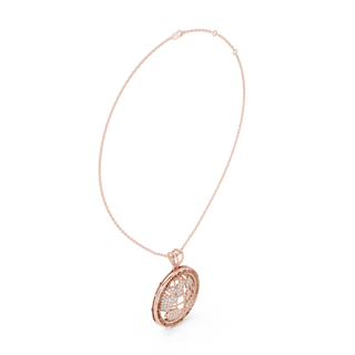 Front-View: Round Diamond Necklace with Pave Setting in 14k Rose Gold - Lab Grown - Driona Jewels