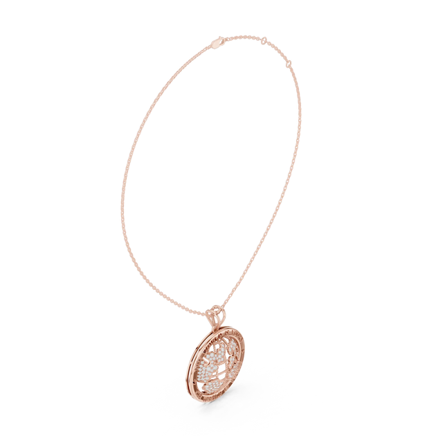 Front-View: Round Diamond Necklace with Pave Setting in 14k Rose Gold - Lab Grown - Driona Jewels