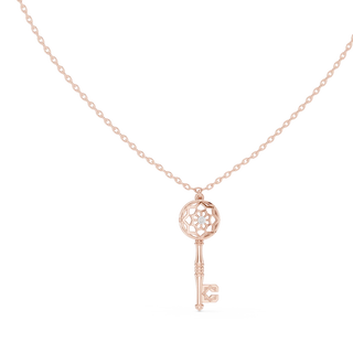 Front-View: Round Diamond Necklace with Pave Setting in 14k Rose Gold - Lab Grown - Driona Jewels