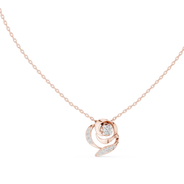 Front-View: Round Diamond Necklace with Pave Setting in 14k Rose Gold - Lab Grown - Driona Jewels