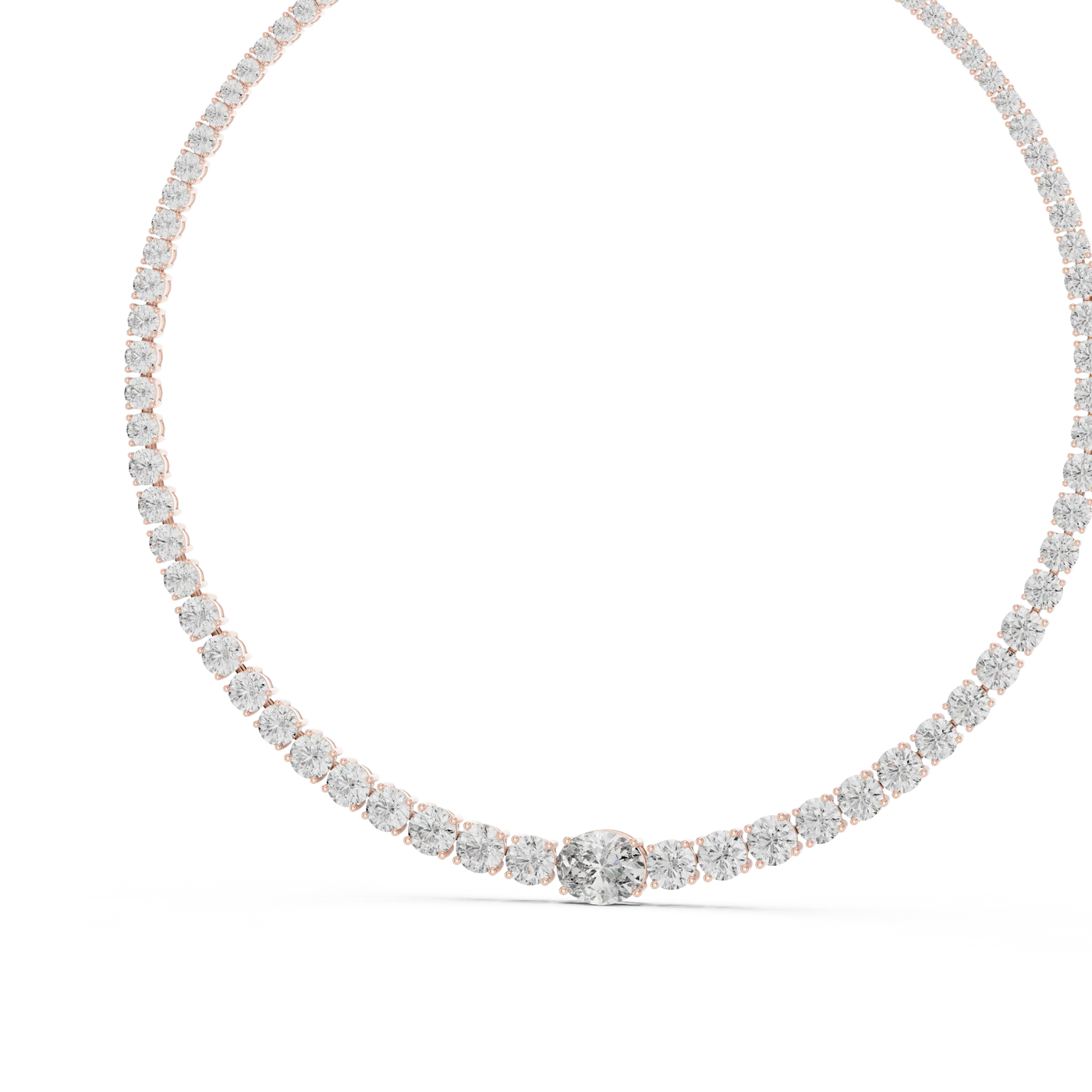 Front View: Round Diamond Necklace with Pave Setting in 14k Rose Gold - Lab Grown - Driona Jewels