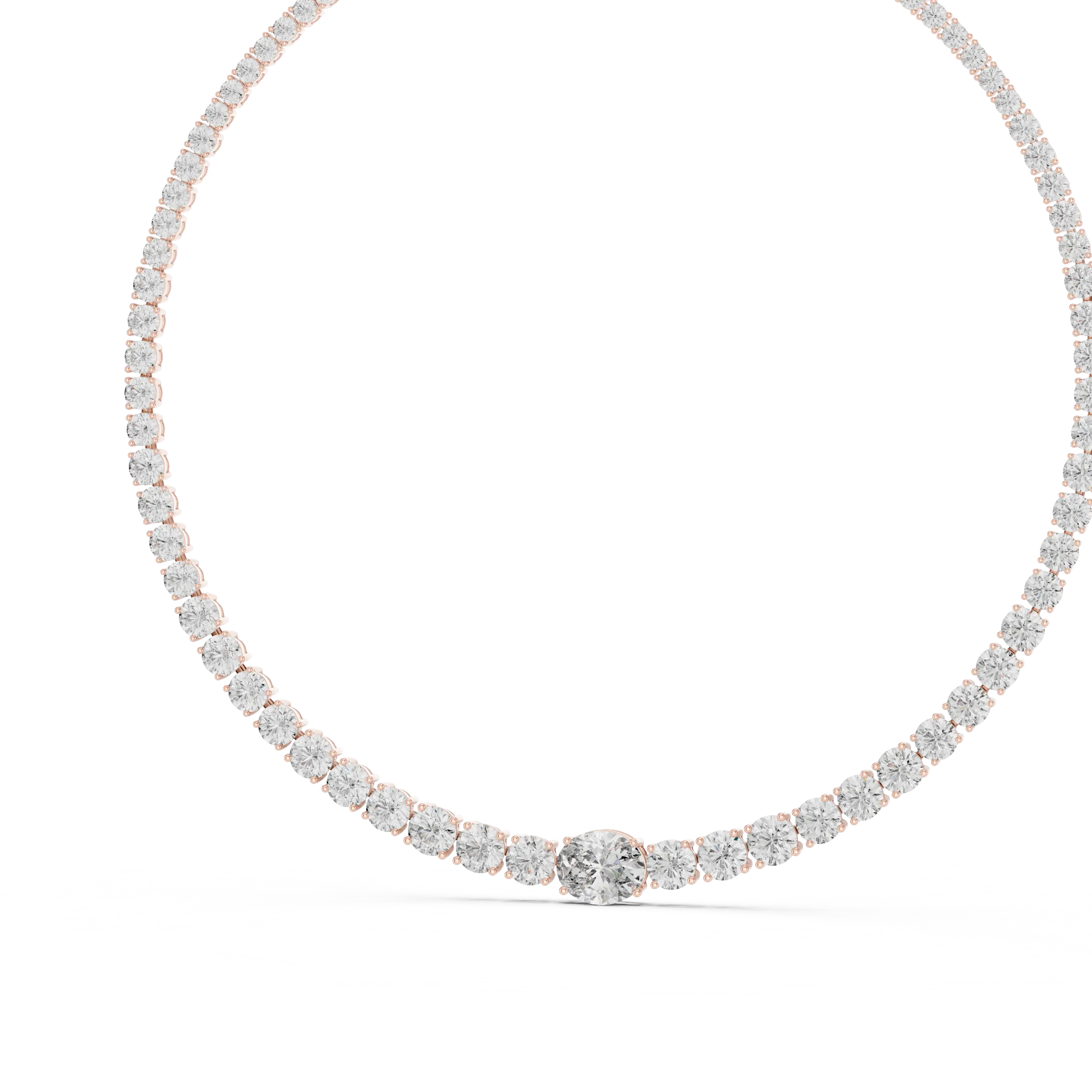 Front View: Round Diamond Necklace with Pave Setting in 14k Rose Gold - Lab Grown - Driona Jewels
