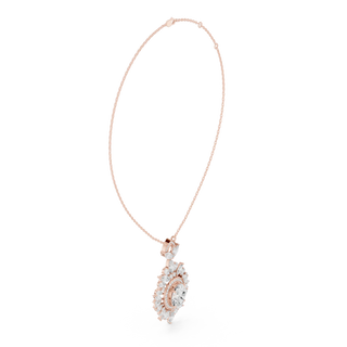 Front-View: Round Diamond Necklace with Pave Setting in 14k Rose Gold - Lab Grown - Driona Jewels