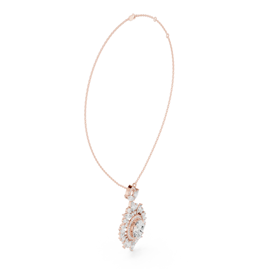 Front-View: Round Diamond Necklace with Pave Setting in 14k Rose Gold - Lab Grown - Driona Jewels