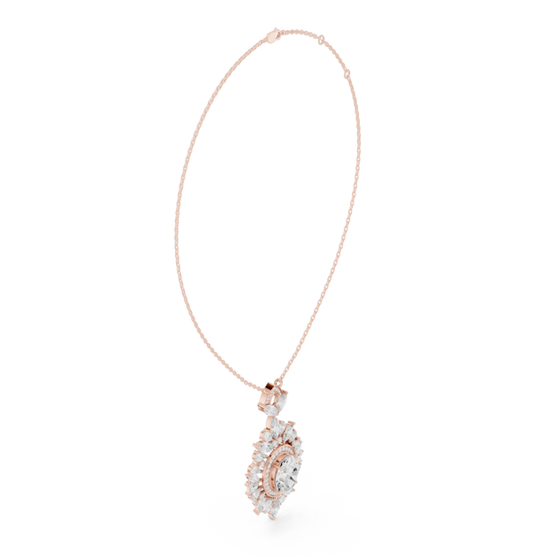 Front-View: Round Diamond Necklace with Pave Setting in 14k Rose Gold - Lab Grown - Driona Jewels