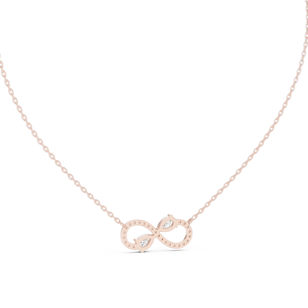 Front-View: Round Diamond Necklace with Pave Setting in 14k Rose Gold - Lab Grown - Driona Jewels