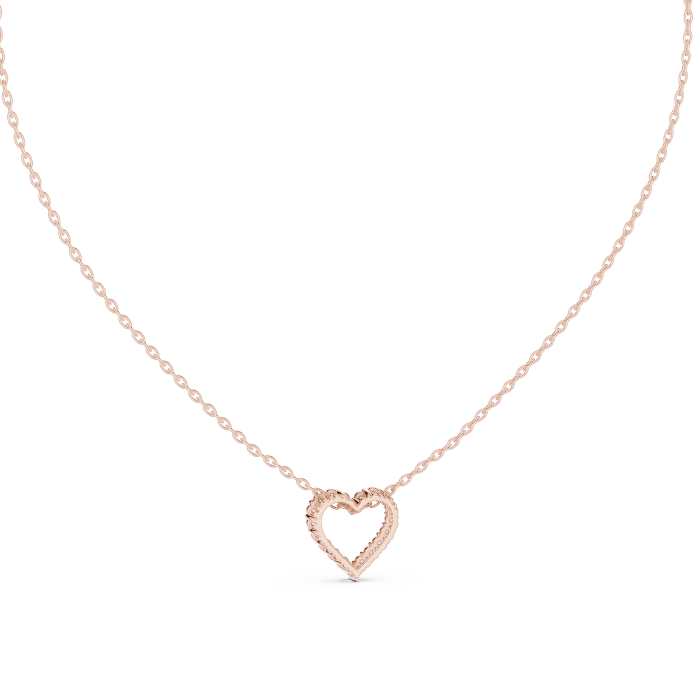 Front-View: Round Diamond Necklace with Pave Setting in 14k Rose Gold - Lab Grown - Driona Jewels