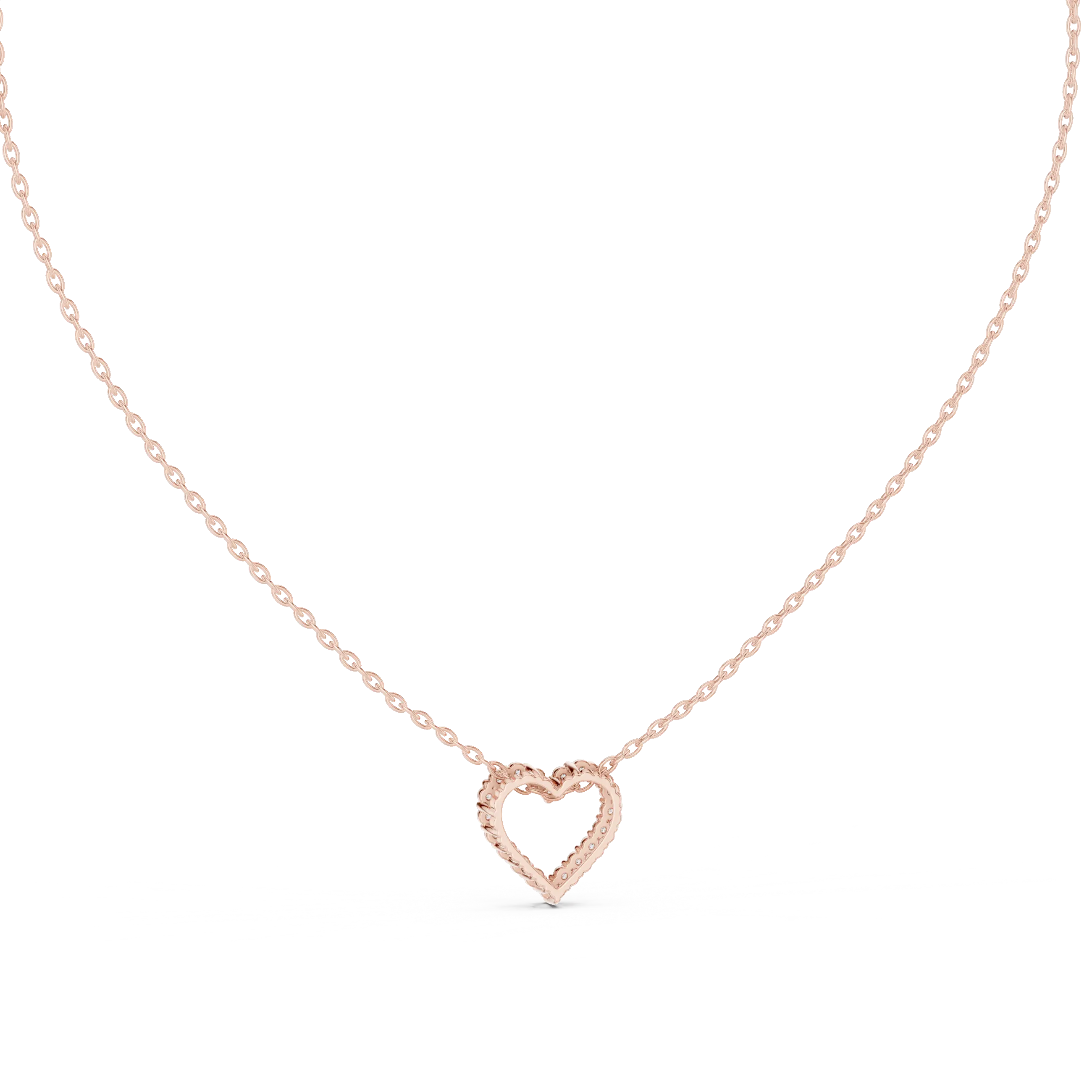 Front-View: Round Diamond Necklace with Pave Setting in 14k Rose Gold - Lab Grown - Driona Jewels