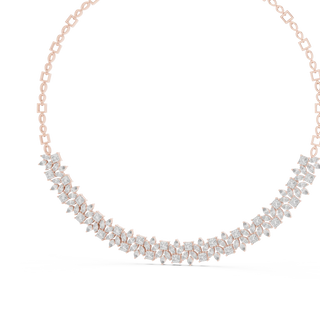 Front View: Round Diamond Necklace with Pave Setting in 14k Rose Gold - Lab Grown - Driona Jewels