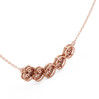 Three-quarter View: Round Diamond Necklace with Pave Setting in 14k Rose Gold - Lab Grown - Driona Jewels