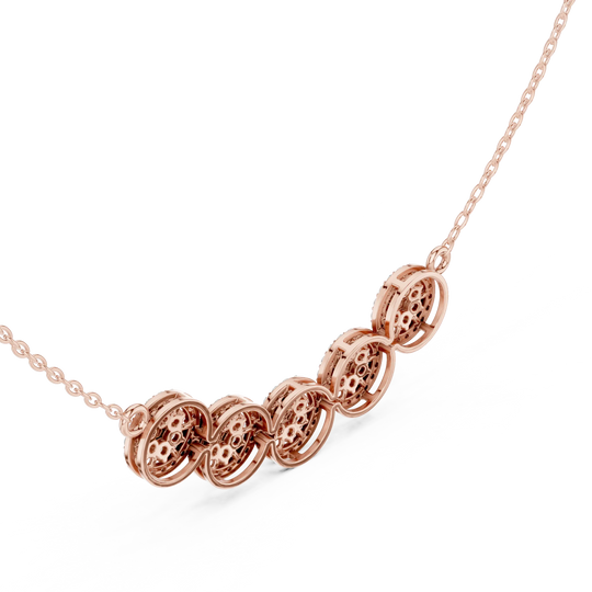 Three-quarter View: Round Diamond Necklace with Pave Setting in 14k Rose Gold - Lab Grown - Driona Jewels