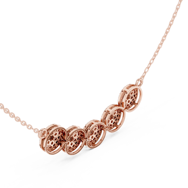 Three-quarter View: Round Diamond Necklace with Pave Setting in 14k Rose Gold - Lab Grown - Driona Jewels